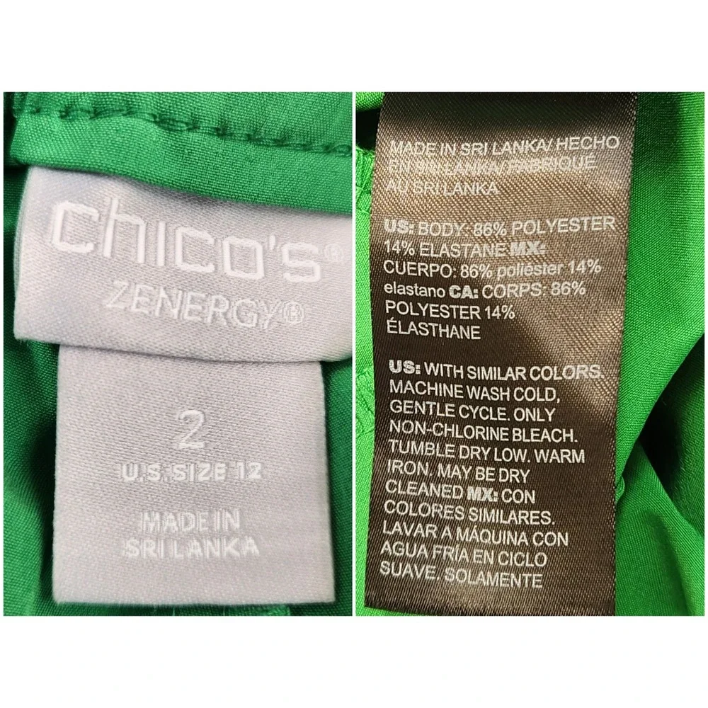 Chico's Zenergy Green Elastic Waist Drawstring Shorts Size 2 US 12 Zipper Pocket